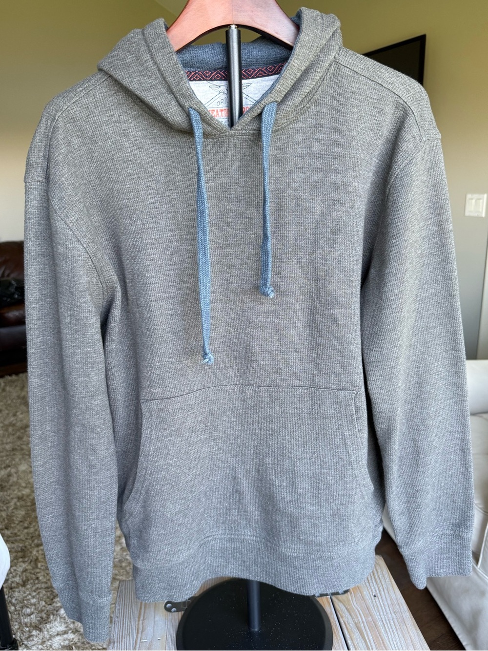 Men's Thermal Hooded Knit Pullover - Gray and Blue Size Medium